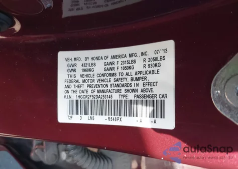 2013 Honda Accord Sport from USA, damaged, VIN 1HGCR2F52DA253145